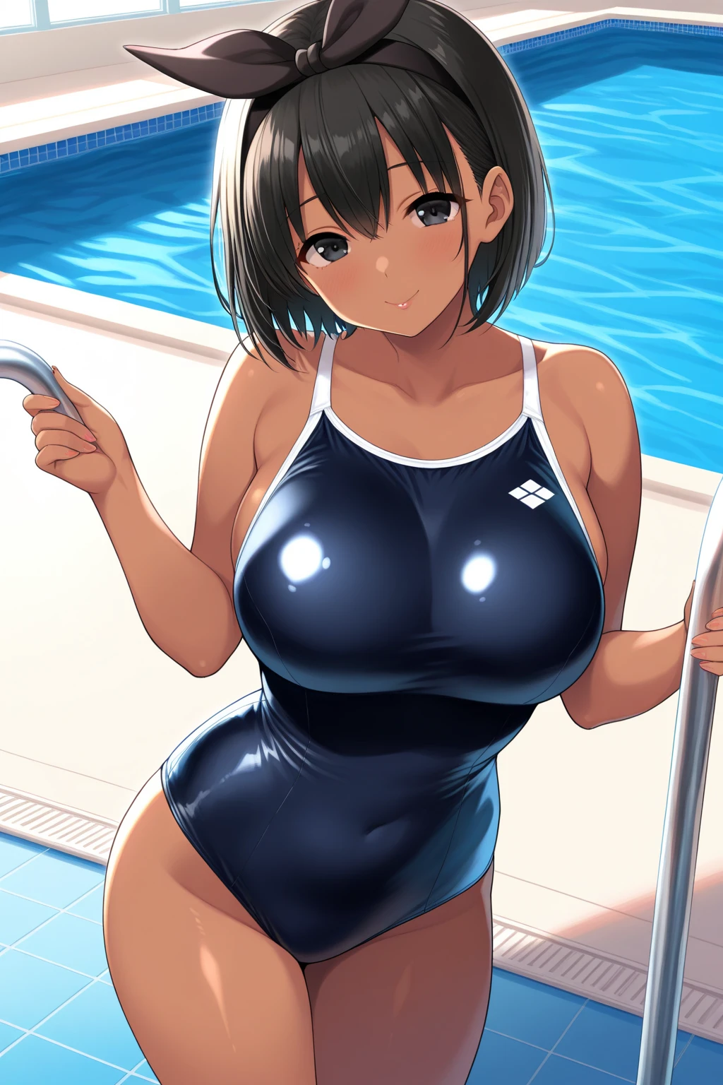 (masterpiece, highest quality, super detailed) ,(8 years old), (pointed chest), short hair, black hair, ,big breasts, protruding chest, (huge breasts:1.2), raised, Wet , Sweat, , beautiful face, Big eyes, cute, cute, fog, , ,(Old School Swimsuit:1.3), , at the pool, Poolside, (election of nipples:1.2), (latex:0.2), slim, (1 boy,penis,have SEX,spread legs,standing:1.4),from above, ,(open your mouth:1.3),(long tongue,stick out tongue:1.3), ,(moaning:1.3), cameltoe, Realistic swimwear,(Only the crotch is torn,expose The crotch:1.5),(anime:1.2),