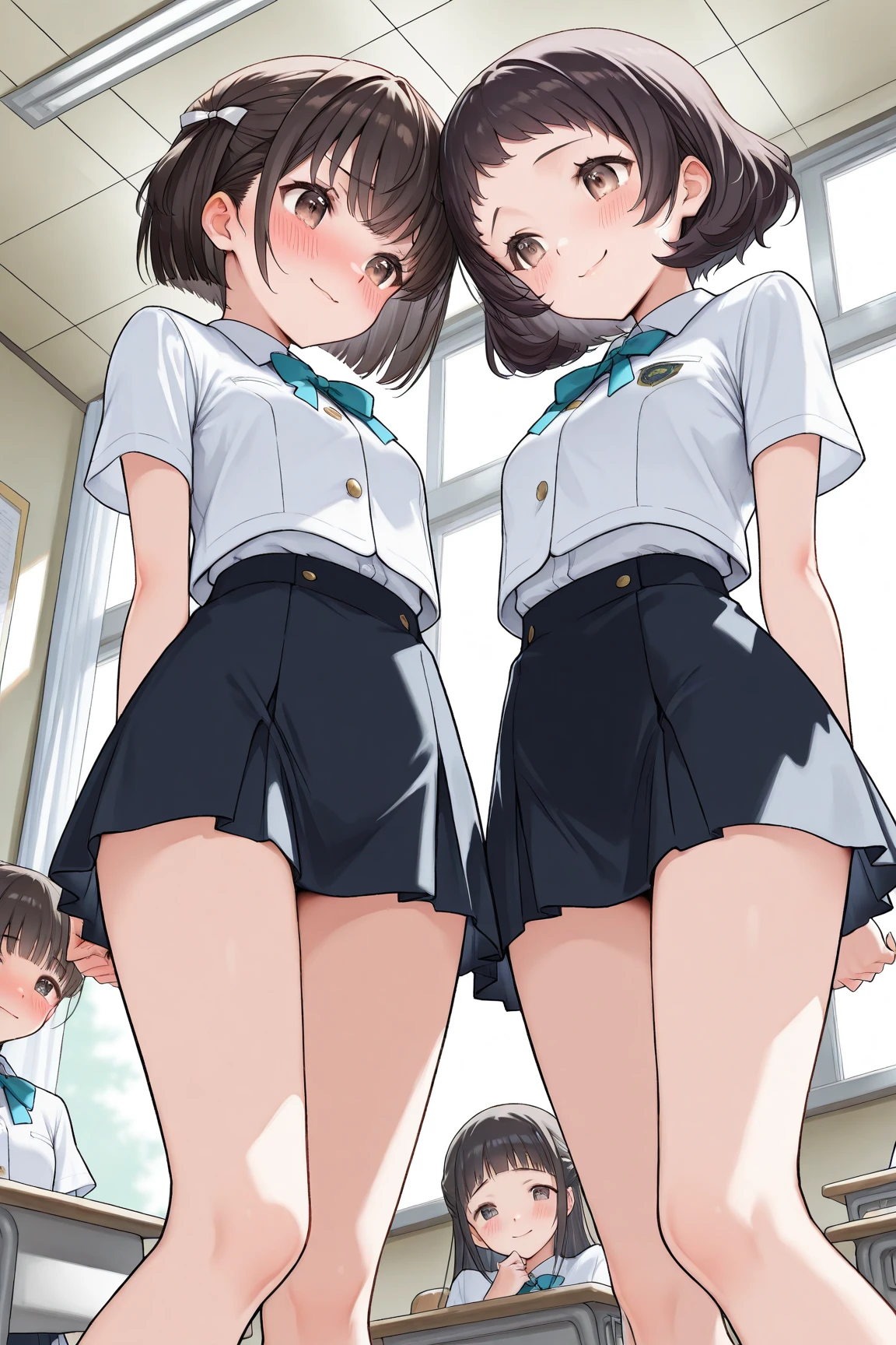 nsfw,highest quality,(8K Portrait),(Official Art)、obesity、((short hair))、blush,((dark hair)),(Sweat),White knee socks、One Woman,((:is))、hot、Office Room、Glasses、Thick thighs, Such an ass, Liar, Open crotch, Dettol, Down the Out、(Dynamic pose)、isらしない身体、Dynamic Angles、Turning around、(On all fours:1.2)、On knees、Angle from behind、Cowboy Shot、bottom less、Big Ass、(Navy blue school swimsuit:1.2)、One Woman性