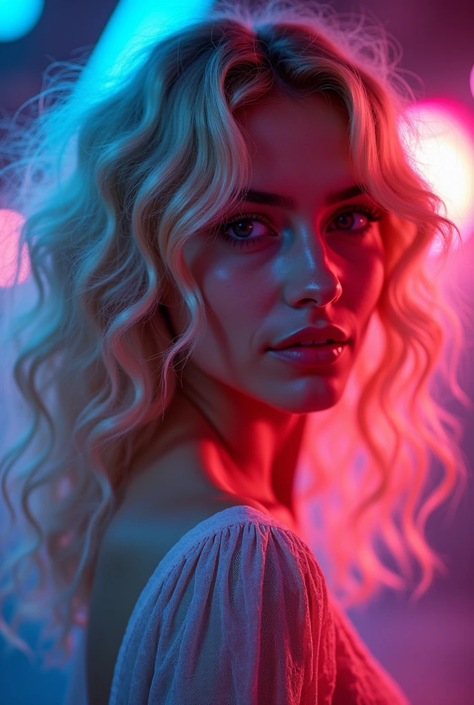 (full body shot, ultra-detailed, best quality, photorealistic:1.37, 4k, realistic, photography, female model, curly redhead made by jelly tentacles, dressed with jelly, slime, dense fluid, reflections fluid, wet, neon lights, iconic pose, very dark, low key, detailed facial features, pink fog, vibrant colours, 35mm)