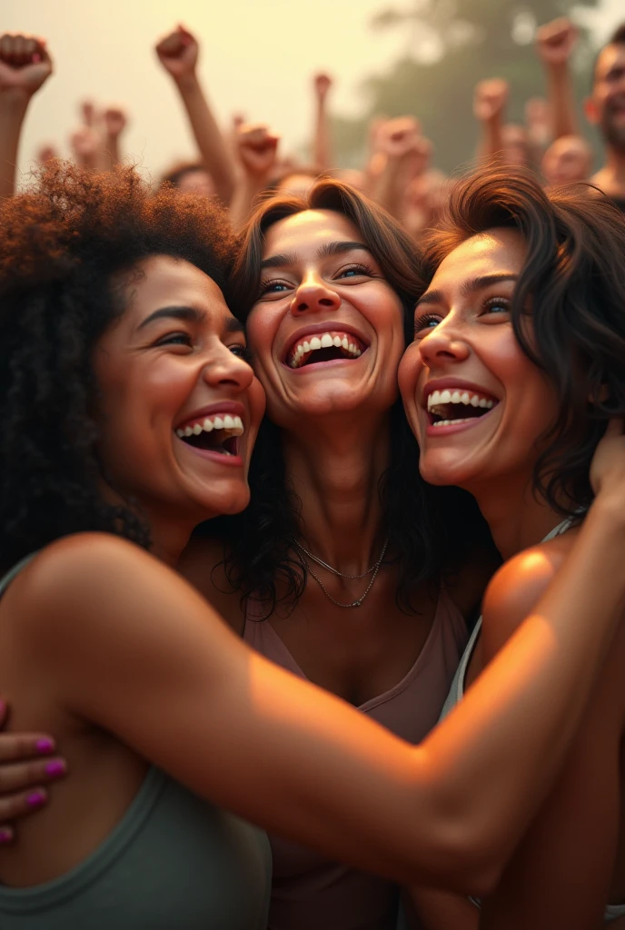 Several women kissing 