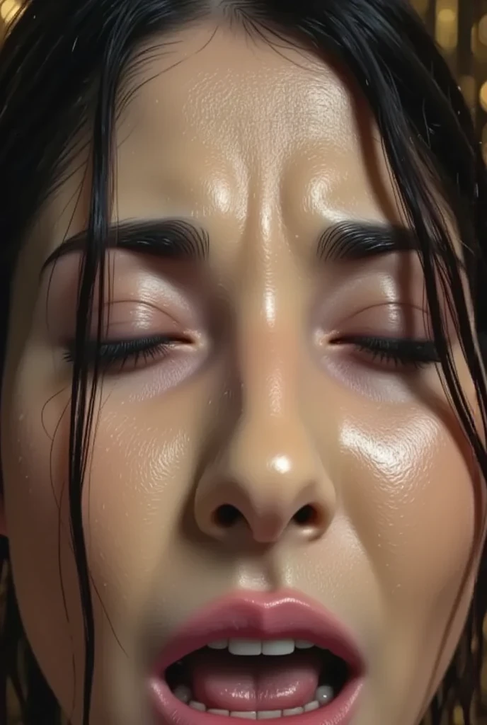 Tabletop,,Award-winning photo, Very detailed, Sharp focus on the eyes, Nose and mouth,Face Focus, Woman with open mouth and closed eyes, blue camisole、Age 35,Black-haired、Symmetrical face,Realistic nostrils、From below angle、length, Narrow C-shaped nostrils Poolside,Under the Parasol,Sweaty skin、Lighting that highlights sweaty skin、((Face close-up))Skin shiny with sweat、Glowing Skin、Sweaty hair,Beautiful Japanese actresses,smile,(Super wet skin)((Super Steam))((Realistic eyelashes with attention to detail))From below,Giving a blowjob,Micro Bikini,((Rolling your eyes, Please raise your eyebrows, Frowning, , Spitting, Drooling))