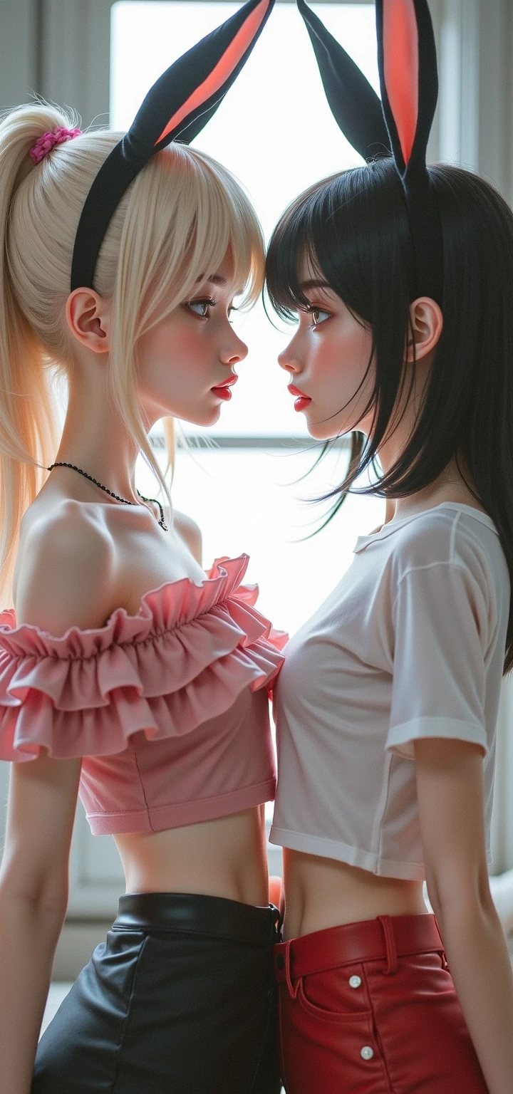 2 beautiful teen girls kissing each other