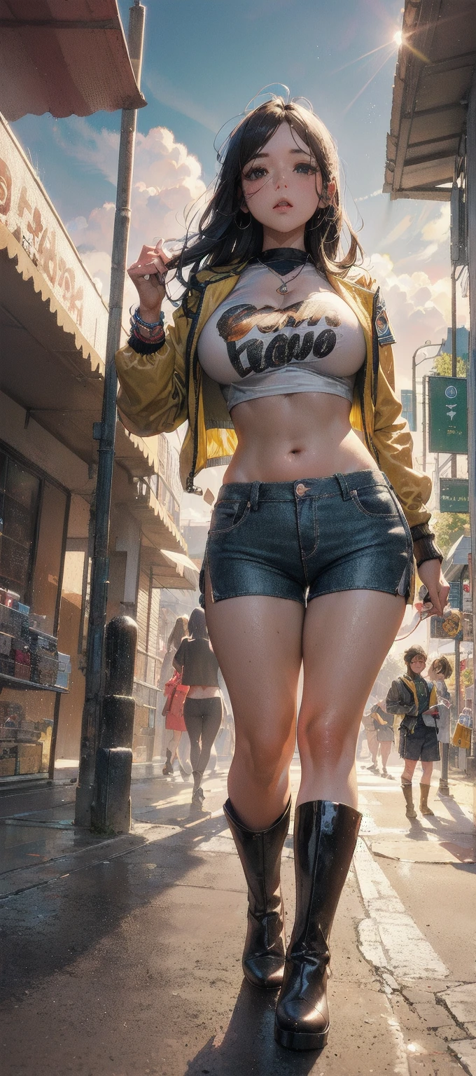 Sexy big tits beauty running naked on the street