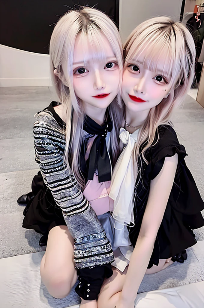 An extremely high quality, ultra-detailed CG artwork, a masterpiece of stunning beauty and intricate details, depicting two stunning girls in dynamic poses. Through dynamic angles and glowing lighting, the girls' outfits, hairstyles, and expressions are depicted in fine detail, as well as sparkling eyes and sweet lips. The scene is set against a breathtakingly beautiful backdrop, with lush forests, sparkling water, colorful petals, and gentle breezes reminiscent of a dreamy wonderland.