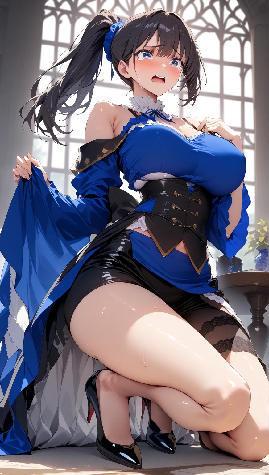 {{{masterpiece}}},{extremely detailed CG unity 8k wallpaper},best quality,Amazing,finely detail,solo,cinematic lighting,close-up,{{floating hair}},{{Sakura}},outdoors,sky,{{wind}},detailed background,beautiful detailed eyes,,bright pupils,{{full body}}, dynamic pose,dynamic angle,looking at viewer,detailed clothes,,NSFW,{{{masterpiece}}},{{{best quality}}},{{ultra-detailed}},overexposure, 1girl, milf, full body, mature female, sitting, crossed_legs,(gigantic breasts),huge breasts, areola_slip, solo,cleavage, (thicc:1.2),{{white off-shoulder sweater}}, flower pattern in dress, white gloves, white thighhighs, garter straps, Club high heels, sexy, outdoors, best quality, highly detailed, masterpiece, ultra-detailed, illustration, sharp focus,red lips,short_hair,beautiful detailed eyes,detailed beautiful face and eyes, glowing eyes,(a beautiful 40 age years old cute korean woman:1.3),