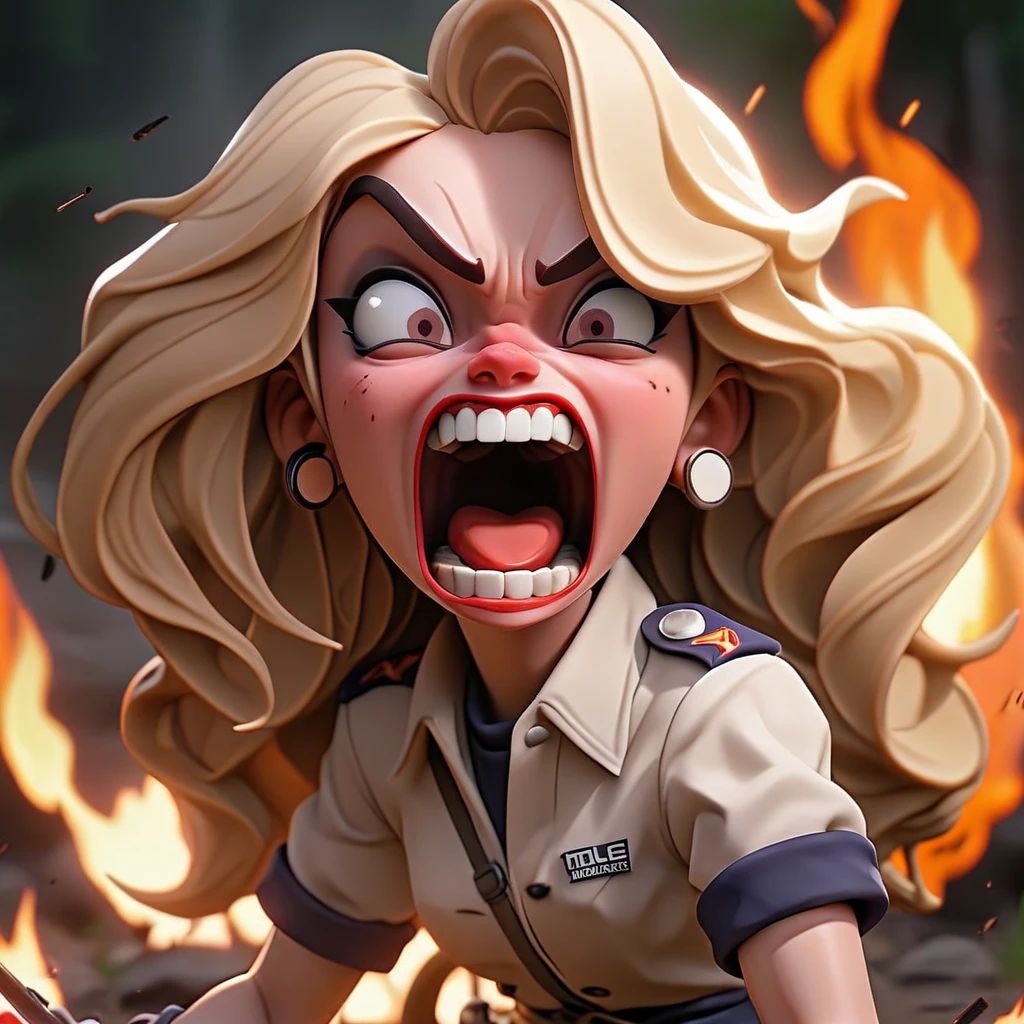 very angry Greta Thunberg, charachter ,cute, angry, little,  pissed off, caricaturel, devian art, bloody red eyes, trending artstation, digital art, detailed, cute, realistic, humanoide, character, cinematic lights,