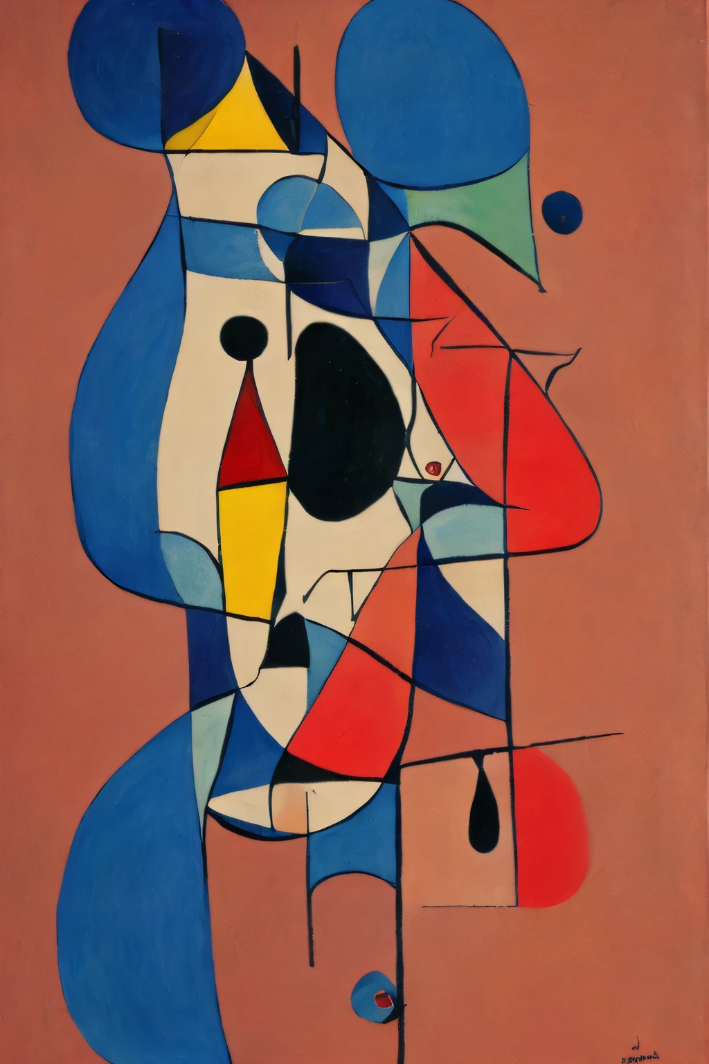 Abstract Joan miró artwork, expresionism, drawing style, sketch, artistic composition, muted colors, minimalistic style, ballet dance, sun moon stars