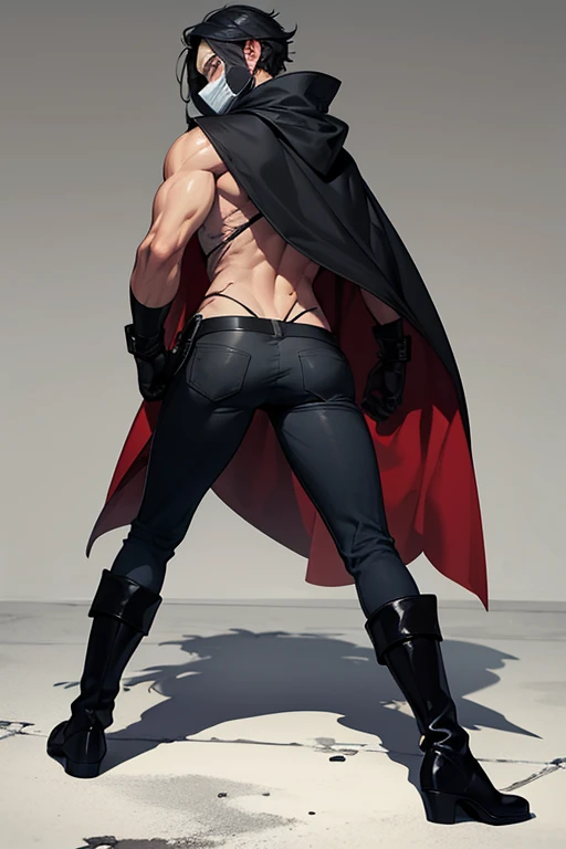 Close up, they're masked boy and elder man, tan skin, topless, Sexybody, Muscular, veins, full body, anthropomorphic, extra detailed body, detailed body, Best quality, masterpiece, ultra high res,detailed background,realistic, real shadow and light, depth of field, (looking at viewer), topless, open mouth, huge from behind, torn clothes.