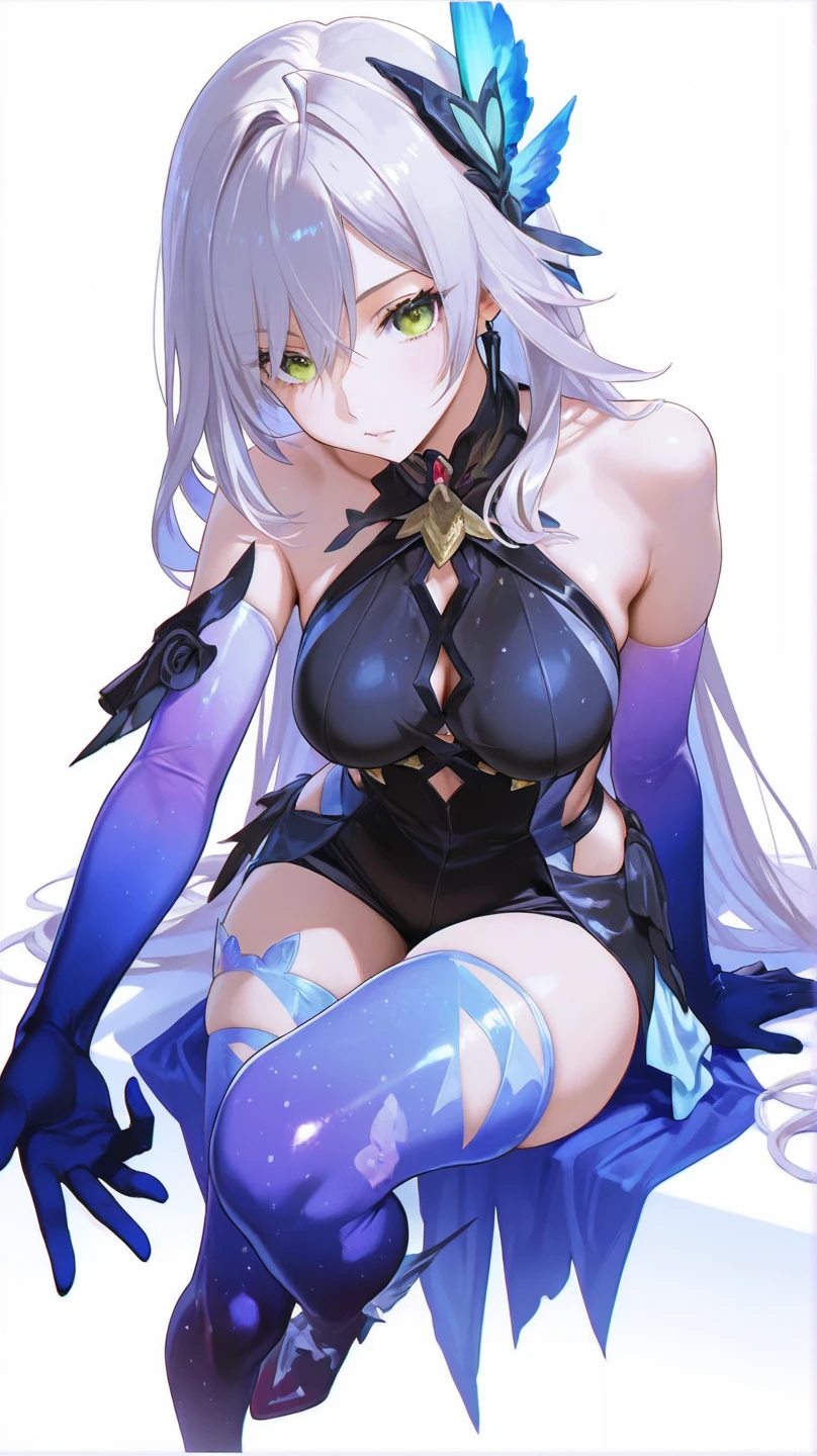 Fairy Knight Lancelot (destiny), One girl, alone, Long Hair, chest, View your viewers, bangs, underwear, tail, Gray Hair, mask, Top-down Bottom-up, flexible, Body pattern, Armrest, Jack O' Challenge, Hands on the ground