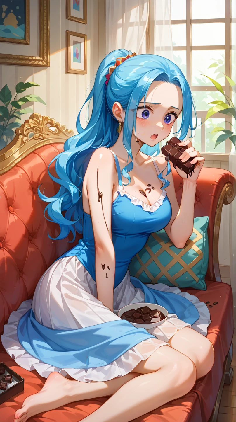 a cute girl with light blue hair and long hair, light blue eyes, eating chocolate mint ice cream, surrounded by chocolate mint ice cream, smiling, with light particles and light showers, (best quality,4k,8k,highres,masterpiece:1.2),ultra-detailed,(realistic,photorealistic,photo-realistic:1.37),extremely detailed eyes and face, beautiful detailed eyes, beautiful detailed lips, longeyelashes,portrait,fantasy,magic,ethereal,whimsical,soft lighting,pastel colors