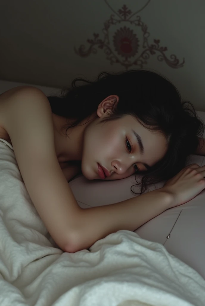 (8K)、(highest quality: 1.2)、(Real)、(Real: 1.4)、Ultra-high resolution、horror film、Dark world、Japan Edo Period、Japan in the 1700s、An 17-year-old girl in a kimono lying face-up on the ground、close her eyes, 24-year-old daughter in pain、It gets dark like a storm is about to break out、A scene sleeping with close her eyes, her body perfect 