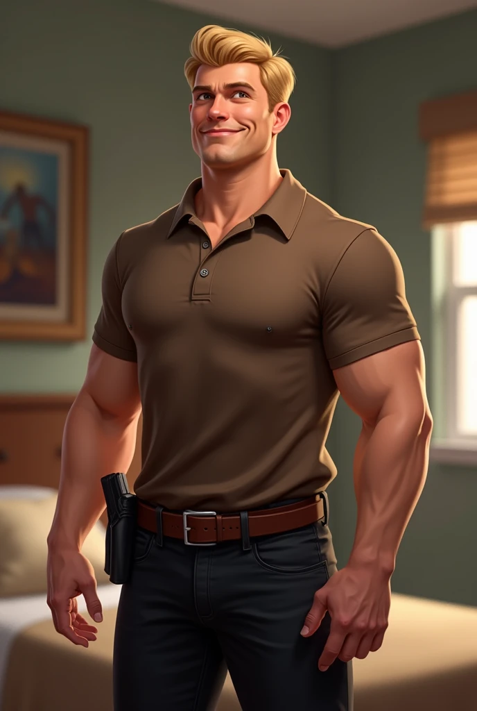 Illustration in Leyendecker style: The Lieutenant was a hunk. Just under 6 foot with brown hair and green eyes he had a toned body that weighed just over 170 pounds. His face and hands had the desert tan of the middle east. The Corporal who checked him in at the Base Adjutant's office looked him over and thought how much he would have liked to roll with the Lieutenant in the sack! Those deep green eyes and that great looking package really turned the Corporal on!