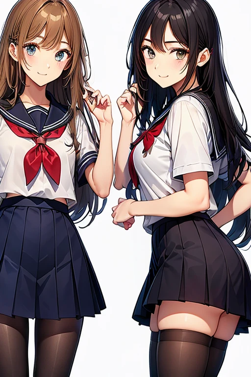 classroom、two high school girls、nsfw、Lifting her skirt to show her panties、cameltoe、seductive smile、