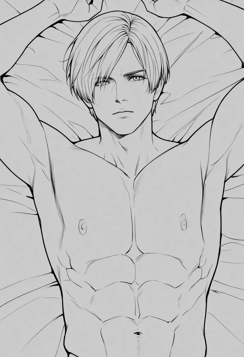 best quality, high resolution, (((clean background:1.5, white background:1.5))), Extremely detailed eyes and face, Portrait of a man, Stand quietly, ((((male)))), solo, ((((medium length hair:1.5)))), ((sharp eyes:1.5, naughty expression, Smiling showing four fangs)), ((not wearing clothes:1.50)), (((nude:1.50))), (((no breasts))), upper body, van pose