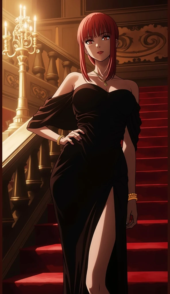 90s anime black skinned business woman in a red skirt and red blazer suit full body