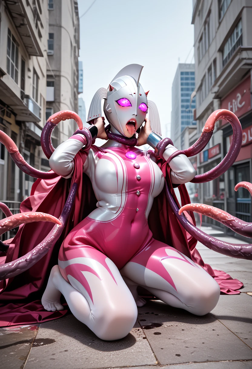 (monster arms touch her breasts:1.3), tentacle, long wrist, suspiciously glowing hands, ((lightning hands))