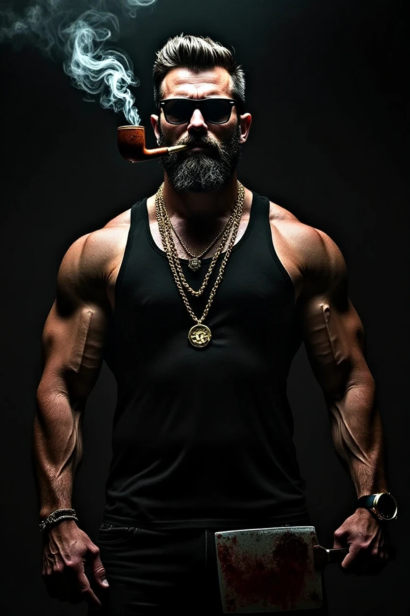 Muscular man sniffing black hat