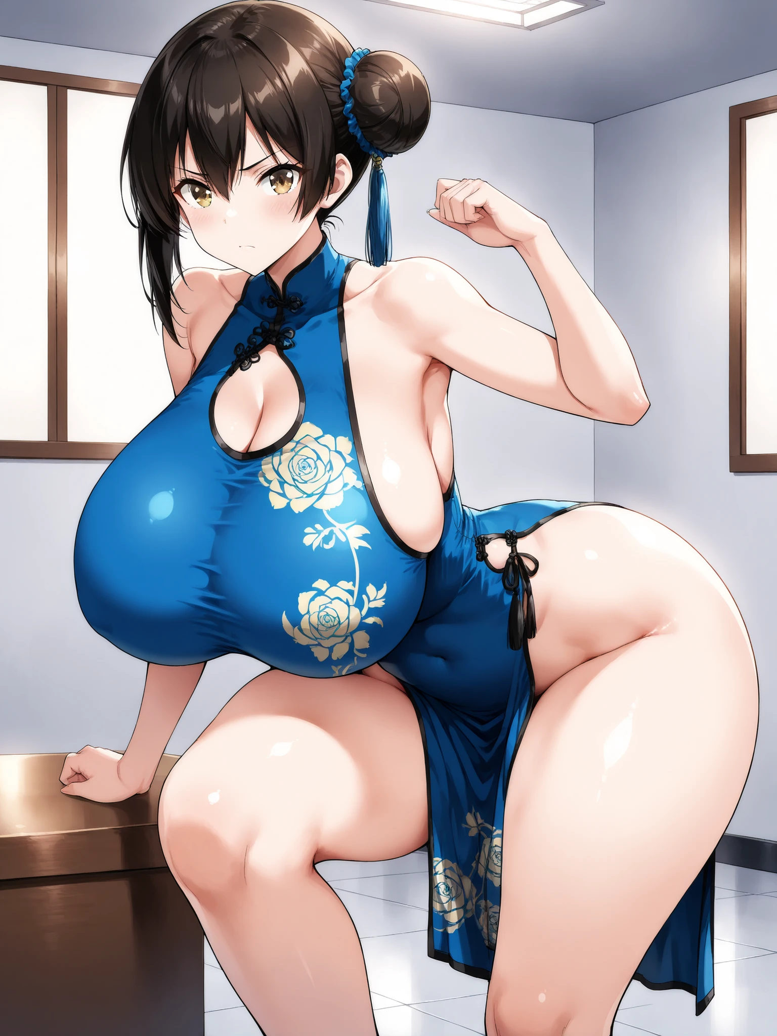chun li, a naked woman sitting on top of a white rug, voluptuous, large breasts, large breasts size, big breasts, voluptuous and arousing, voluptuous body, big breasts!!, big breasts!, beautiful curvy female, voluptuous figure, rack, perfect body shape, beautiful symmetric body, with a large breasts, with large breasts