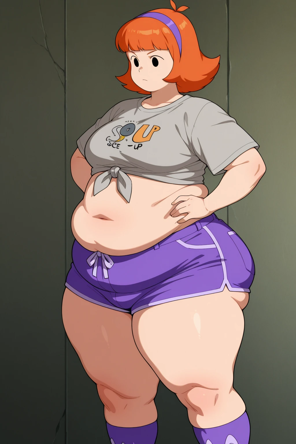 detailed illustration (side view),dynamic angle,ultra-detailed, illustration, pose for the camera, smiling at viewer, clean line art, shading, anime, detailed eyes, detailed face, beautiful face, dramatic lighting,detailed illustration, dynamic angle, ultra-detailed, illustration, 1girl, late 20’s year old, sensual face, gorgeous face,
Beautiful woman, chubby woman, the fat friend, short red hair, white shirt, white t shirt, tight shirt, blue gym shorts, short shorts, tight pants, smiling, running, in a indoor track, tall, long legs, college age woman, beautiful, plump, fat, plump arms, chubby legs, booty gym shorts, tight fitting clothes, wide hips, big butt, tiny pot belly