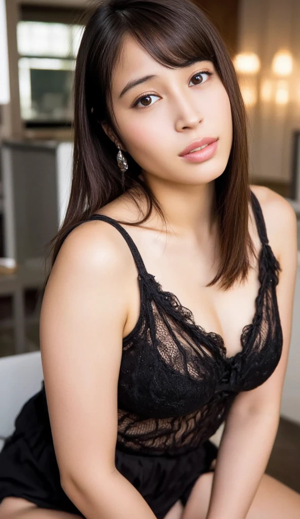 a woman, 25ear old, long brunette hairs, , textured skin, romantic smile, a lot of details, lingerie, dans un onsen, en train de se laver
