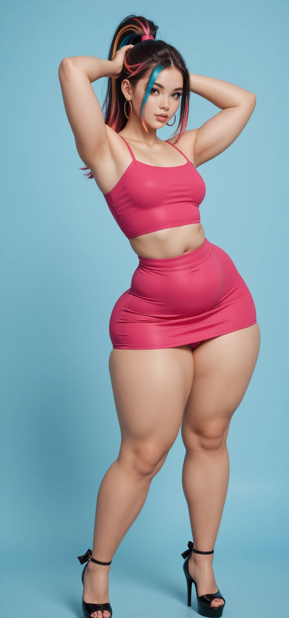 high detailed, masterpiece <lora:F4k33D-02:1> afroamerican 1girl cartoon character in green mini dress, high heels, black curly hair, perfect hands, big breast, wide hips, thick thighs, ultra realistic digital art, a 3D render, photorealism, clean scene, white background, white wall, shinny floor, white floor