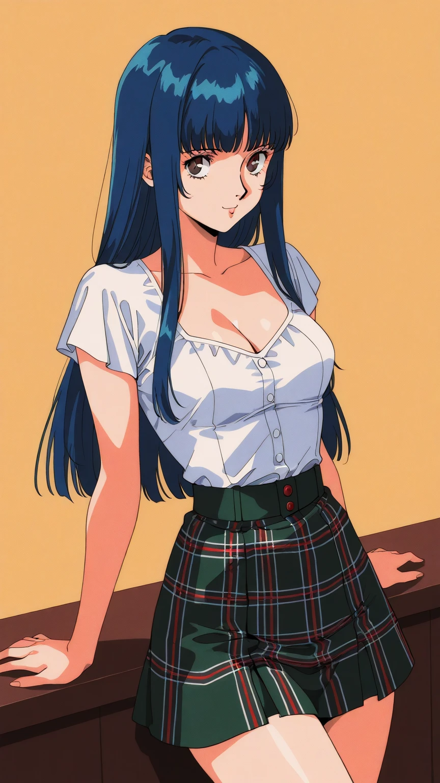 anime girl with long black hair , hinata hyuga, sui ishida with black hair, style of junji ito, junko enoshima, subtle junji ito, kotegawa yui, 1 7 - year - old anime goth girl, misato katsuragi, blush, lipstick,Hot girl, baddie, bad attitude, mean girl, crazy, smoking, sensual, attractive , masterpiece, best quality, ((unbuttoned , cleavage, necklace, earrings, sexy body,
breasts)) , micro skirt, smiling, navel , exposed belly, exposed navel,(nsfw) not safe for work,school,
classroom , hold a gun,knot, holding pistol