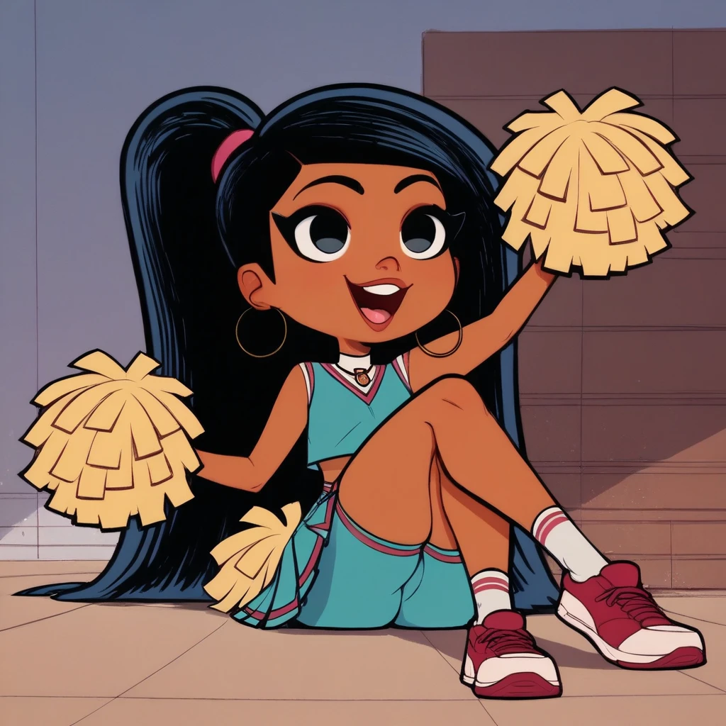 cheerleader,little smile,cheer leading,cheerleader uniform, (((masterpiece))), (((best quality))), ((ultra-detailed)), (illustration), ((an extremely delicate and beautiful)),(bokeh,blurry background),(best shadow), 1girl,white panties, black hair, long hair, kawaii,cute,, shine Highlight Spot on eyes, character focus,head tilt,