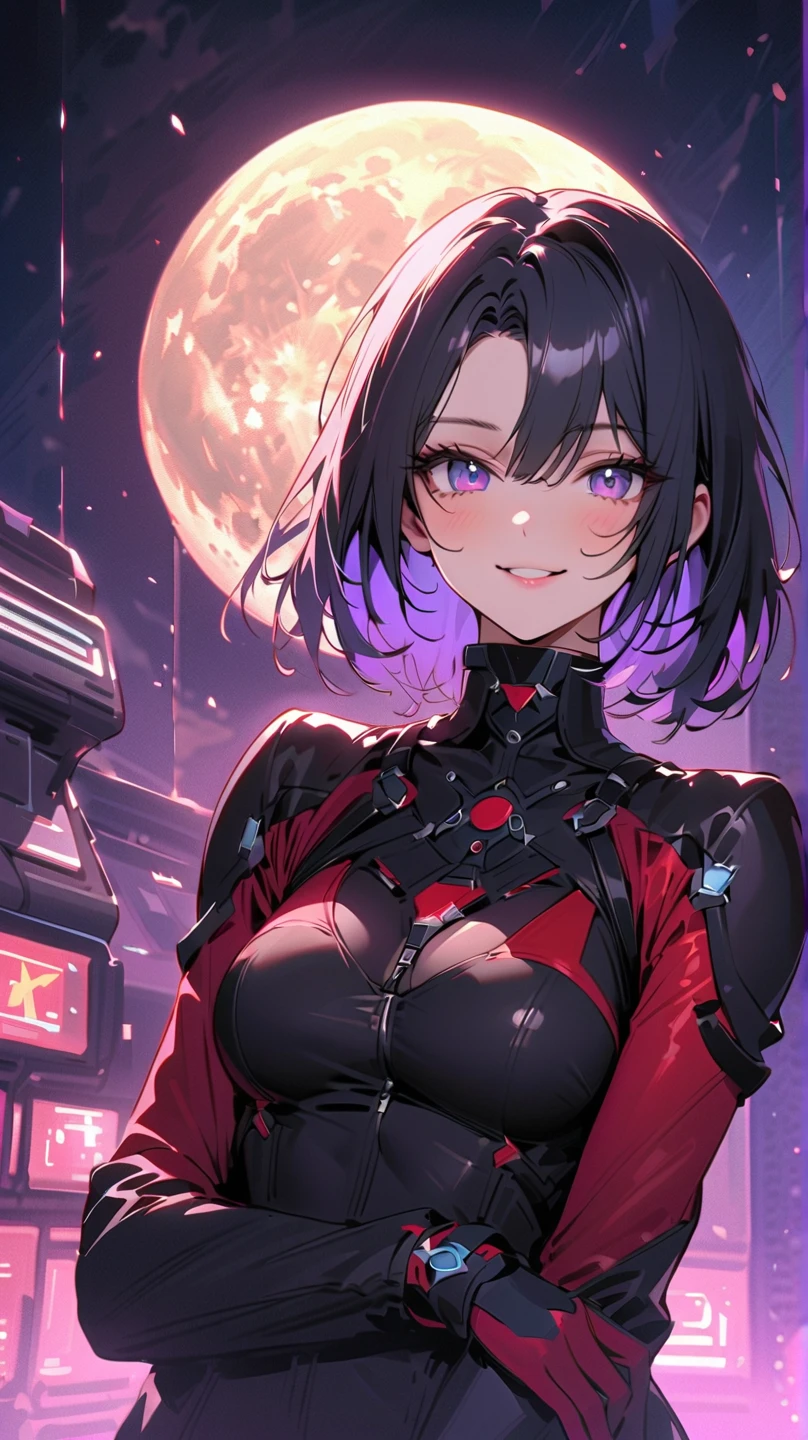 Stunning beauty of magical fire ninja lady, realistic high detail, sharp detail, sharp look, caucasian ethnicity, curvy, shimmering eyes, exoskeleton armor, intricated japaneses battle armor, colorful harajuku ninja style, battle field, aesthetic pose, windblows, realistic, moon view, cyberpunk theme, glow, vibrant light, ornamental rope knots, webbing, cinematic, burst of flame effect, bokeh,Ninja, blue hair, blue eyes, black jumpsuit ,Momiji,more_details:-1, more_details:0, more_details:0.5, more_details:1, more_details:1.5