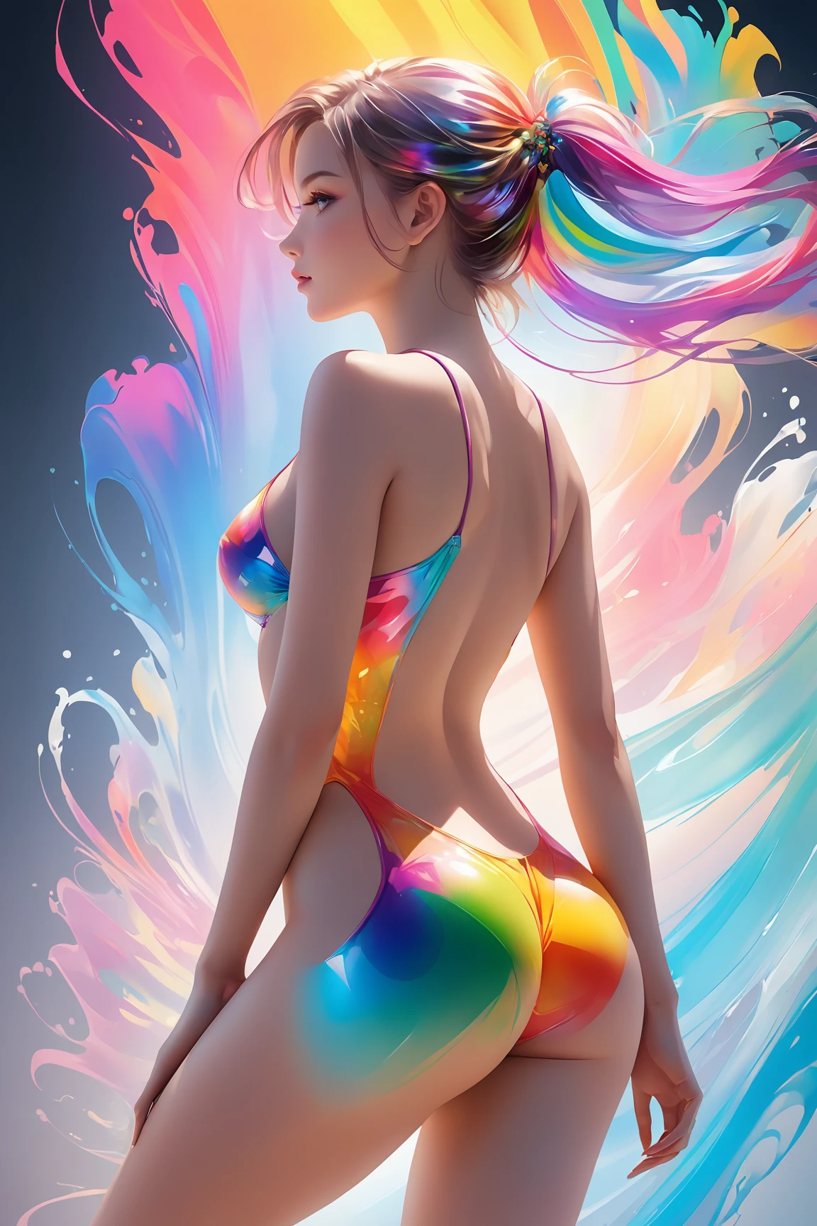 masterpiece、(highest quality: 1.4)、very detailed、High resolution、(photorealistic stick:1.2)、(sharp focus)、1 girl, Front facing、Surrealism, verism, ticker, retina, master piece, high details, Awards, best quality, 8K, anatomically correct, textured skin, uneven skin, medium long shot, bewitching, sexy, soft skin, burst chest, smile,dynamic lighting, in the dark、deep shadow、 (low key:1.2)、(full body shot), (back lighting:1.2)、(top light:1.2)、
