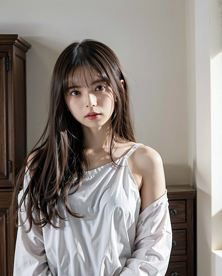 8k, Raw photo, highest quality, masterpiece:1.2), masterpiece, highest quality, figure, Very detailed, Fine details, High resolution, 8k,wallpaper, Perfect dynamic composition,(Detailed high quality, Realistic depiction of eyes:1.3)、A woman who has been  and has her hands tied、Arms wrapped around his back, hands tie behind bacｋ, Put duct tape over your mouth、Inside a beautiful hotel room at night、Sitting in a chair、Outside the window is a night view、 With legs wide open、White panties are visible、Blue Short Sleeve Blouse、Tartan plaid pleated skirt、whole body、The whole thing faces forward、２１Talented talent、Beauty、Well-formed face、Make your eyes even、Beautiful black hair、Has bangedium build、Well-balanced proportions、Beautiful legs、Fresh face、Beautiful scenery、