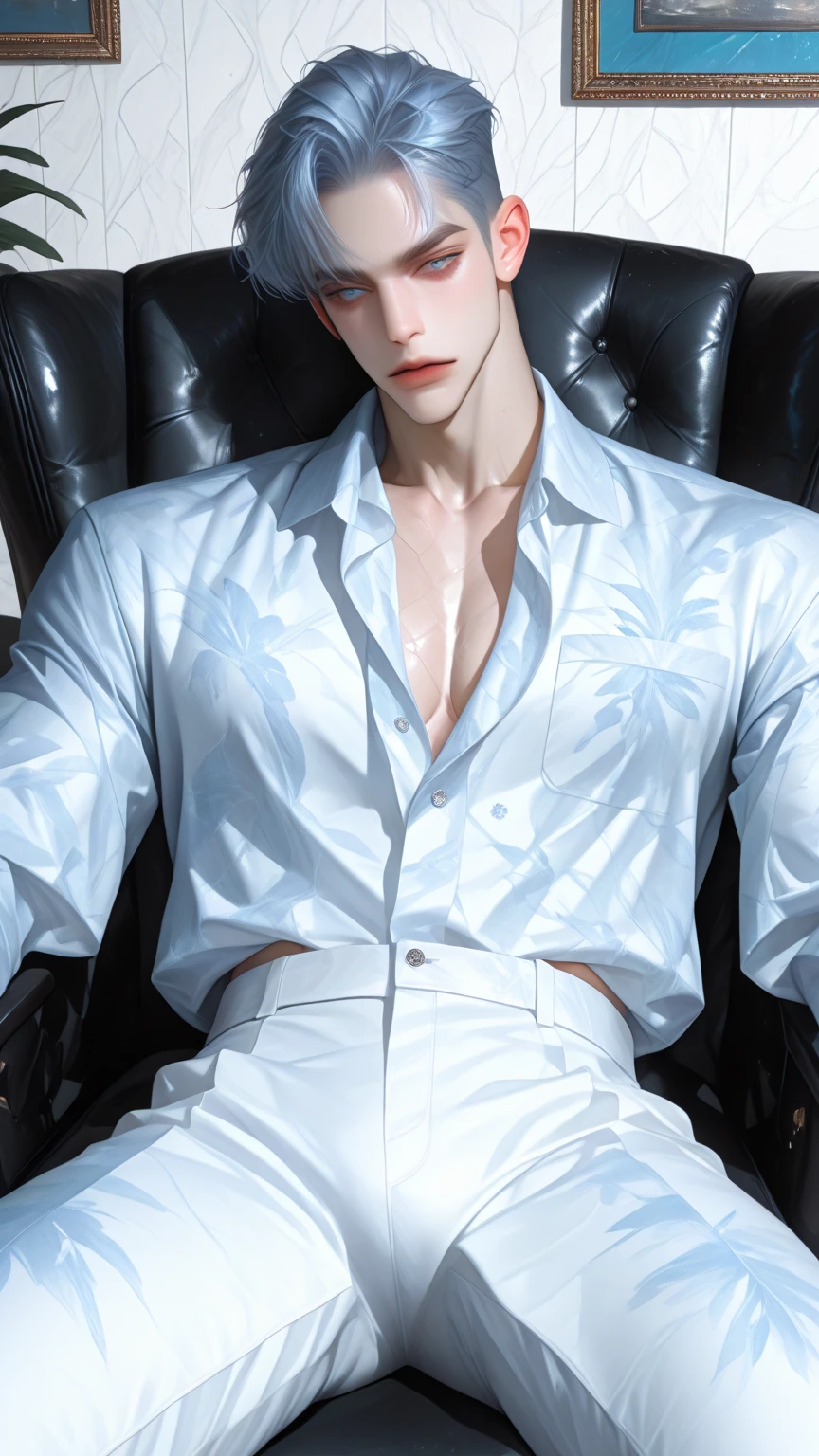 Wet handsome man, male in a wet white shirt and boxers, open legs, big chest, handsome man, handsome guy, handsome stunning realistic, portrait of a handsome man, clothed in wet white shirt, sweat, ((best quality)), ((masterpiece)), (detailed)