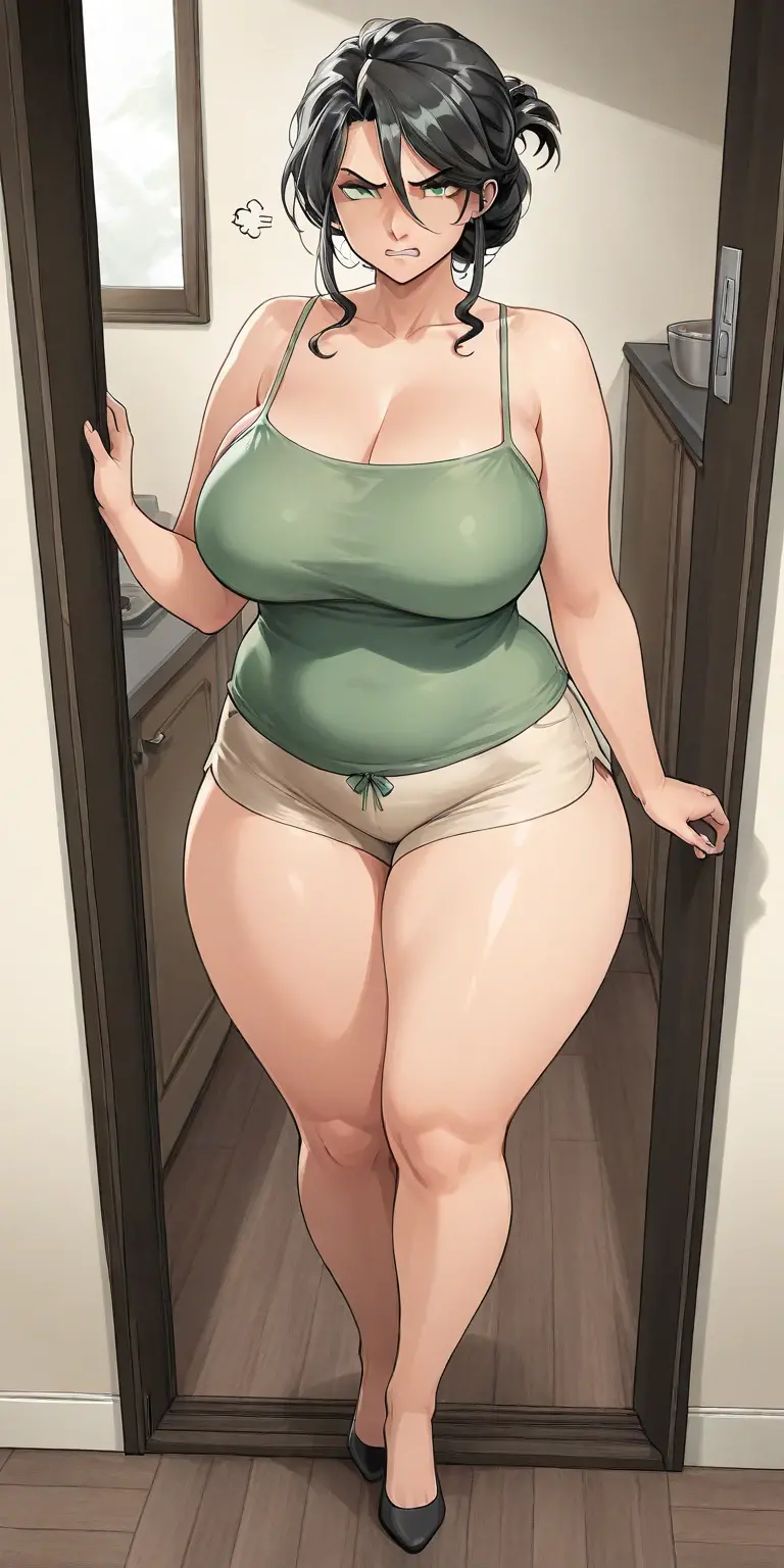 (Full body, glasses, highly detailed), An image of a pregnant girl with her belly on full display. She has a smug face. (She is very sweaty and steamy)