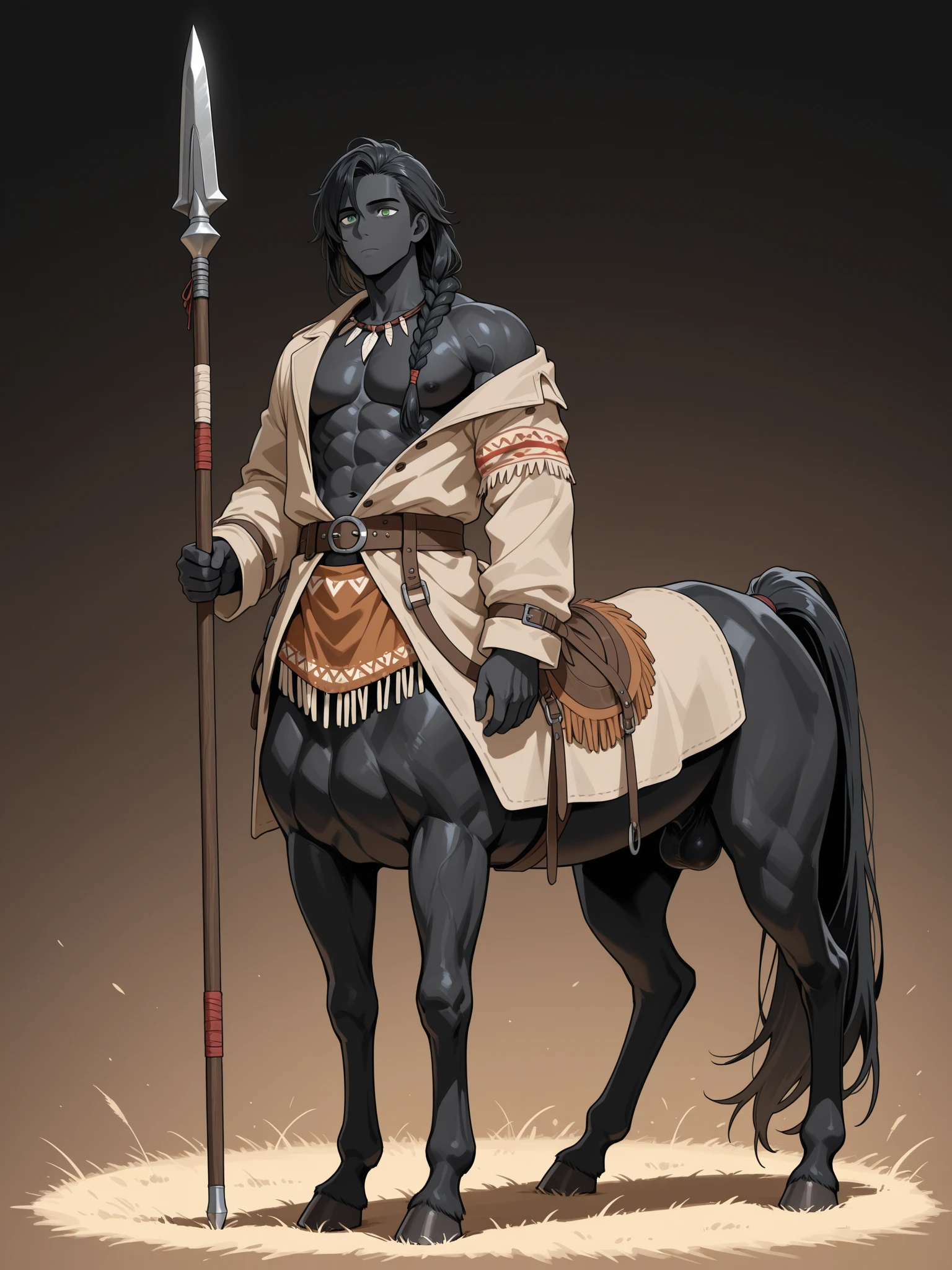 There is one adult character on this picture. The character is a slender anthropomorphic male black horse, black fur, slender character, slender, barefoot, digitigrade, hooves, horse tail, male bare chest, bare chested male, topless male, black nipples, black areolas, nude, naked, black balls, visible balls, balls, black testicles, visible testicles, testicles, black flaccid penis, visible black flaccid penis, black flaccid penis, visible male genitals parts, nsfw. The scene takes place on lavender field. The character is walking on a lavender field. Lavender field on the background. South european village the background. Mediterranean village on the background. Day. Warm light. Summer. Camera American plan.