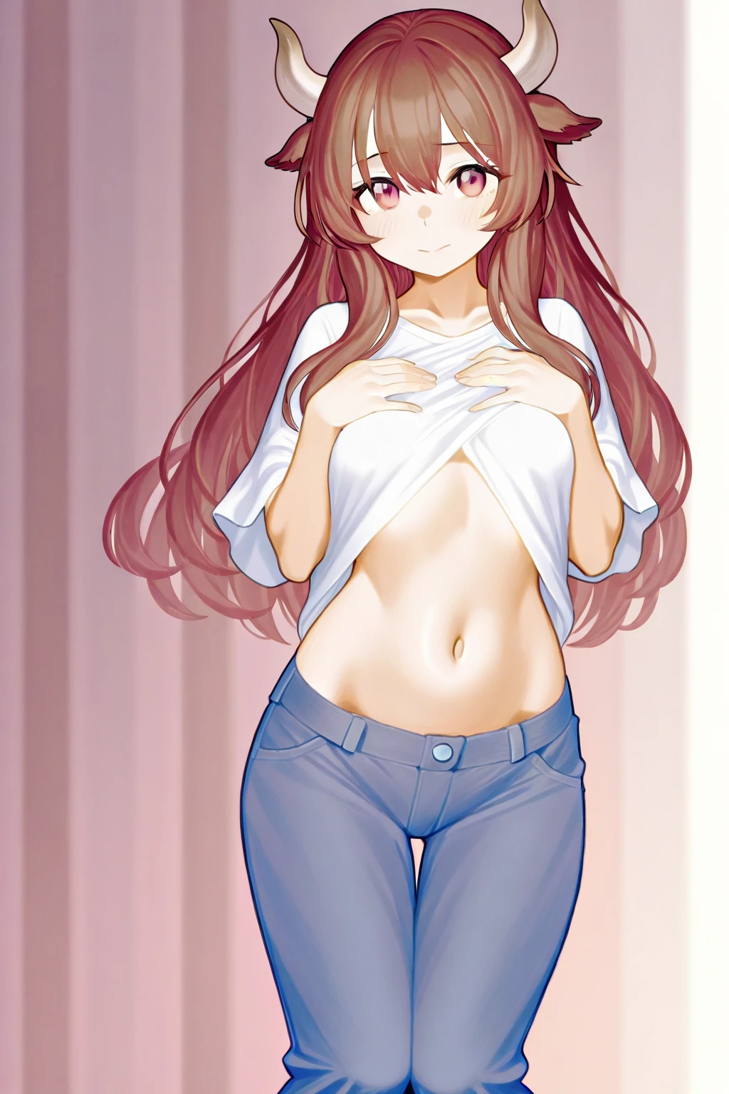 power, wearing a blue jacket, a small pink sports shirt showing her stomach, and short shorts. 