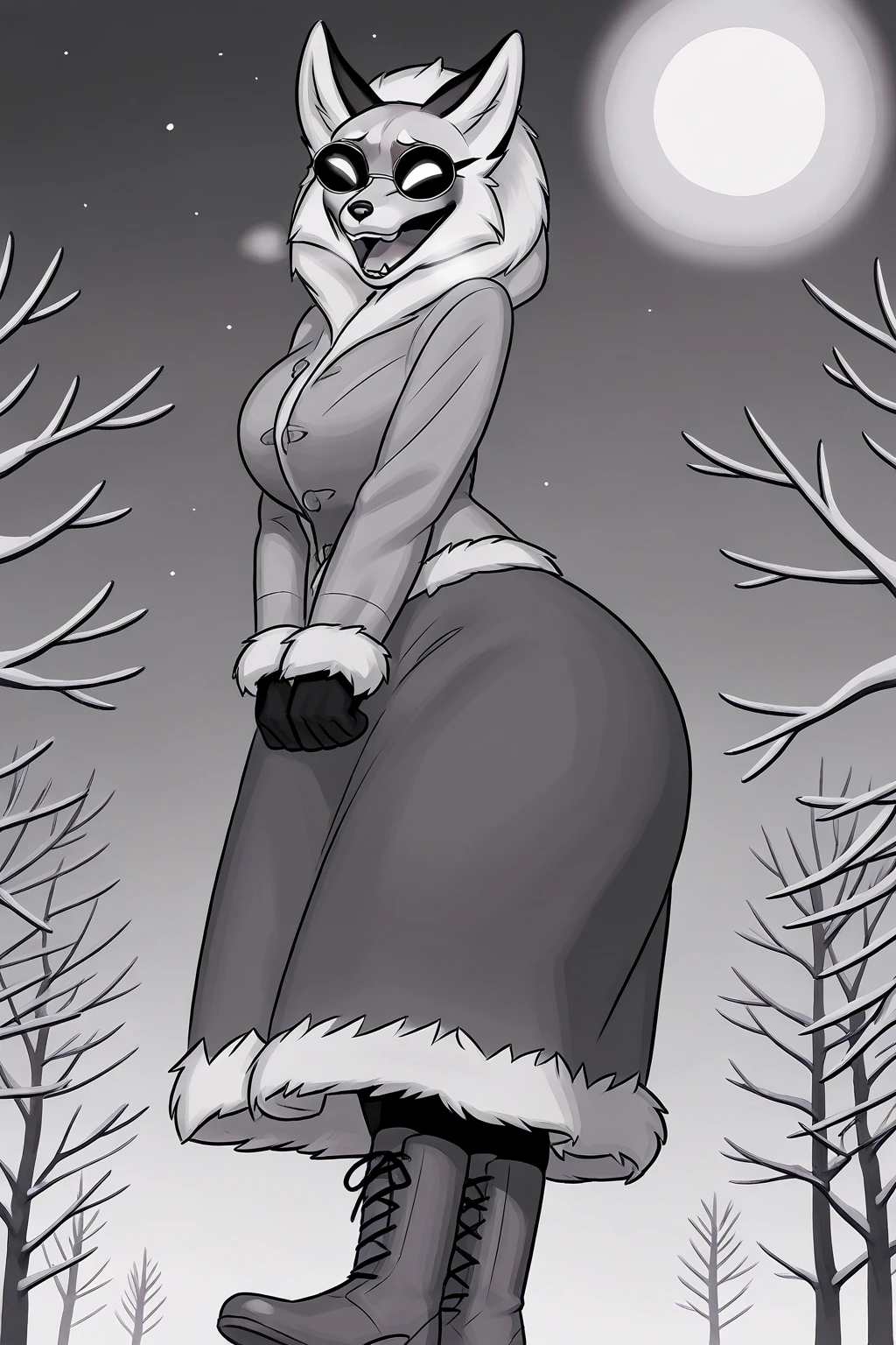 1girl, double deck, blue eyes, dark curvy hairs, red lips,<lora:doubledeck style ponyXL v2.0:1>, night landscape,heavy clothing, photo under night light, snowing, full body shot, snow boots, sky, showing off, posing, big woman, imposing woman, chuncky, large, thick, hand on chest, sidewaywalking in snow, ice in background, under clothing, from below, leading forward, comic photograph, flat lighting, Sunlight, natural lighting, Polychromatic, film camera, key light, Selective focus . graphic illustration, graphic novel art, vibrant, highly detailed, 8k uhd, dslr, soft lighting, high quality, film grain, Fujifilm XT3, simple background