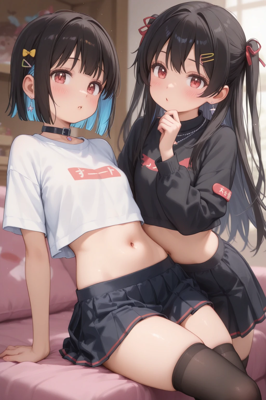 2girls、nightcity、Great body、Great legs、Comes a cardigan over a bra、A dark-haired、Holding a weapon with blood on it、Cherry blossoms are dancing、Being touched in the crotch while sitting with your legs up、Put your hands behind your back、poneyTail、Niō Standing、Holding a knife、Pointed mouth、Ordinary girl、Stick out the body、I'm wearing cute panties、Both are kissing、Touching the body、Licking each other、Kissing