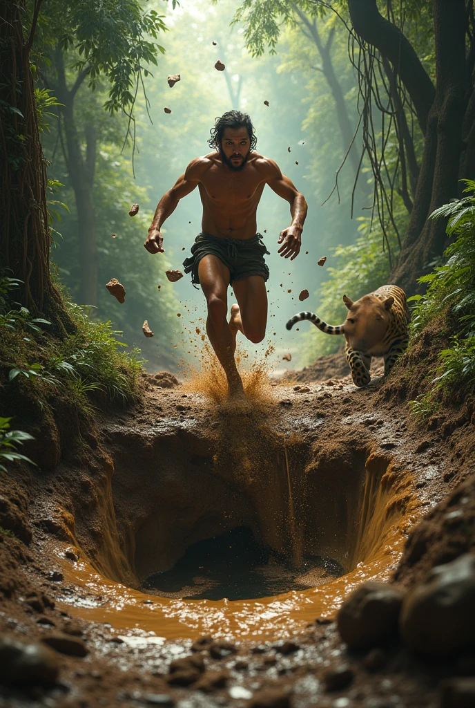 (Highest quality:1.5), (masterpiece:1.5), (8k:1.5), (jungle:1.1), (1 man:1.1), On all fours, (Completely naked:1.1), 50 years old, (Asian people:1.1), (short combed-back hair:1.1), (Anguished expression:1.2), penis, (shoot from below:1.2)