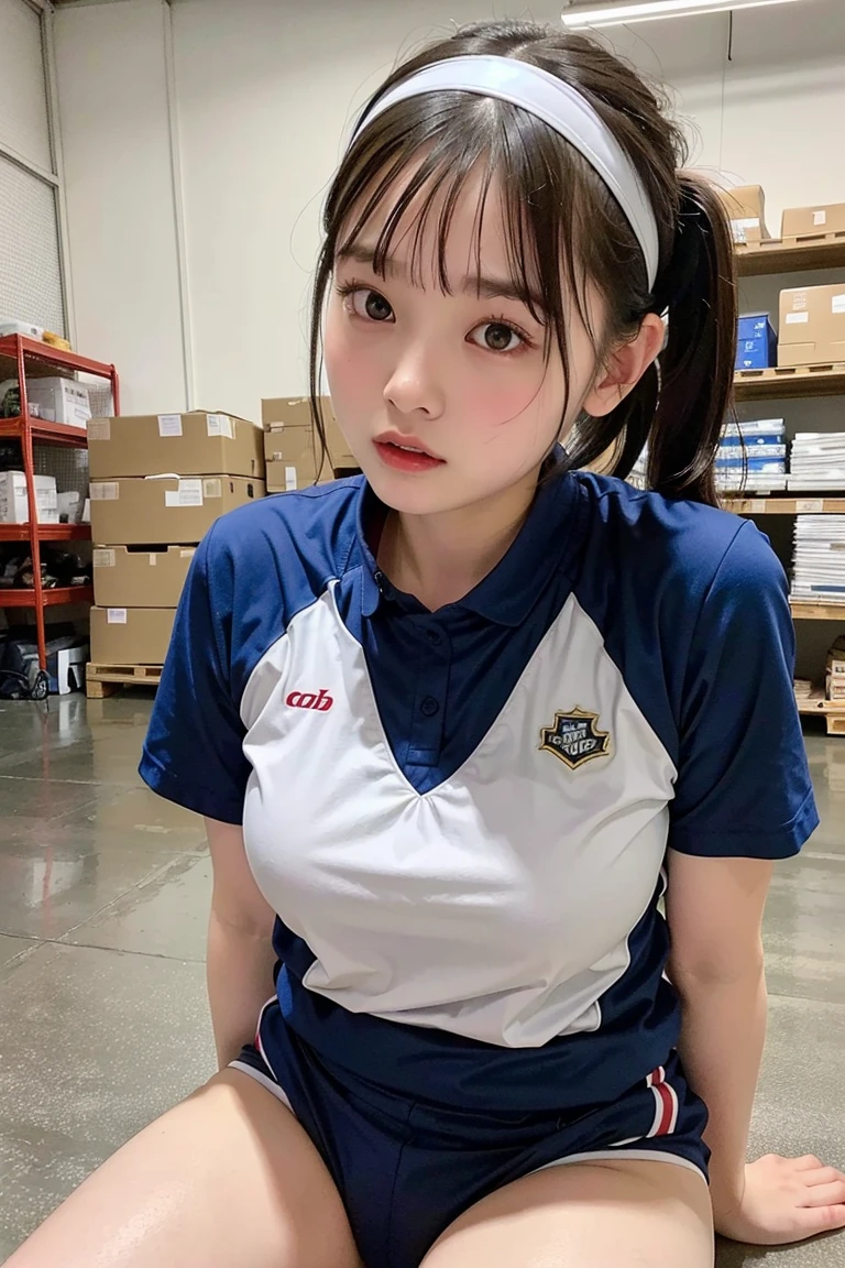 masterpiece, best quality, 1girl, in gym, wearing sports uniform, stretching, smiling, energetic, bright lighting, high detail