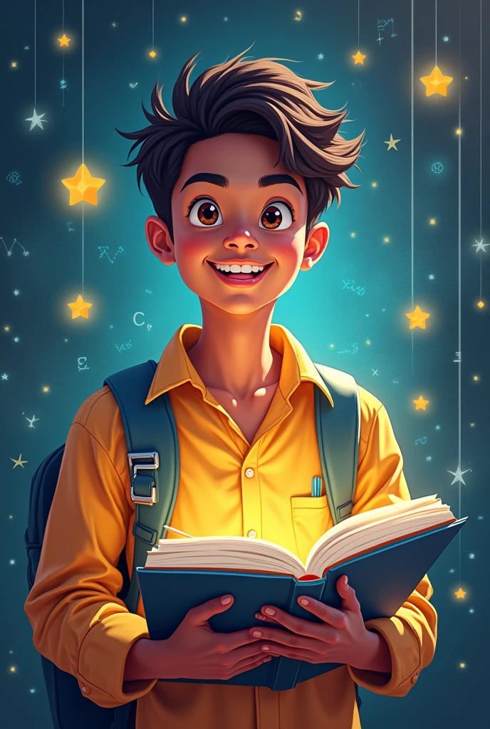Many mosquito flying or a boy  or his behind other students sitting who reading in library chair  his hand holding a LA name logo book  and one had on his head watching flying mosquito with stress or behind showing a bold language name *Lavansh Library* on the background 