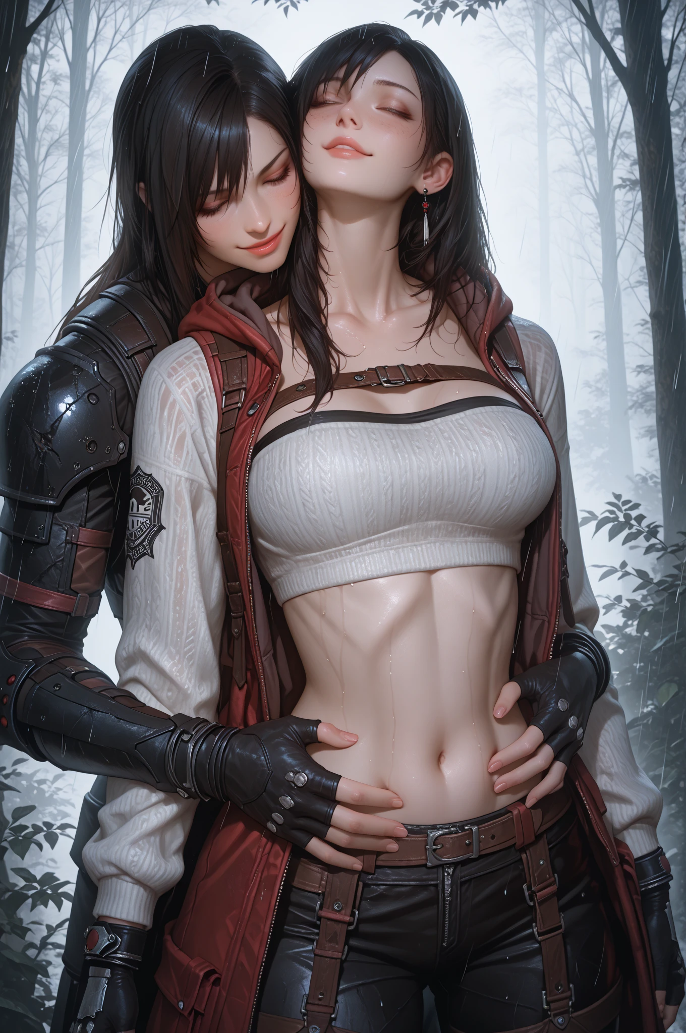 (best qualtiy), ((tmasterpiece), (the detail: 1.4), 3D, hdr(HighDynamicRange), Ray traching, NVIDIA RTX, Hyper-Resolution, Unreal 5, sub surface scattering, PBR Texture, Post-processing, Anisotropic filtering, depth of fields, Maximum Acutance and Acutance, Many-Layer Textures, Albedo e mapas Speculares, Surface coloring, Accurate simulation of light-material interactions, perfectly proportions, rendering by octane, Two-colored light,Keep your feet open,breast rubbing,Soft chest,Fair and tender breasts, largeaperture, Low ISO,White balance,trichotomy,8K raw data,Pink puffiness,NSFW,The kinky is exposed,Cleavage is seductive,exposed bare shoulders,breasts out,Sweaty skin,Be red in the face,((Kim Ji-so(Jisoo:0.6)),(Shot in the breast:1.8),(Transparent clothes:1.6),(attack on titans),(he is wet),(Naked),female titan, der riese, at a forest, Woods in the background, volume fog, The skin, Muscle fibers may be seen, Muscle fibers, eBlue eyes, Green woods,Two giants against each other,Touch each other's breasts,JOJO standing,Magical pose,,陰莖,1 Man 1 Woman Giant,make love,Vapors around the body,