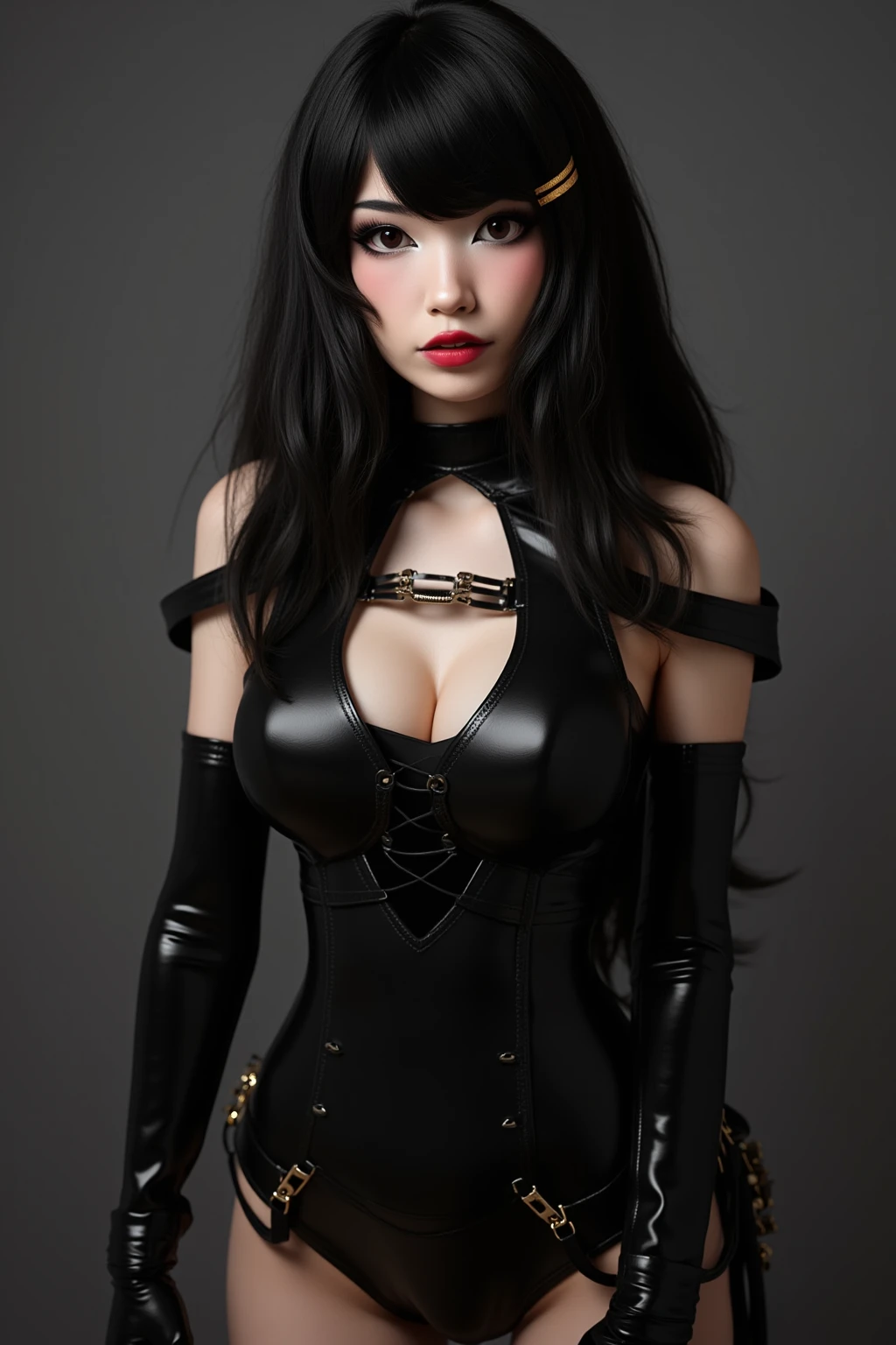 Manhwa goth girl, manhwa aesthetic, Looking at the audience, Light brown eyes:1.4, goth girl, Brunette long Bob Hair with highly detailed shiny hair, bright red clothes:1.4, Lepangas:1.4), illuminated skin (realistic texture), realistic shading, bright red eyes、{Huge|big chest|Huge|Mega} whole :2, Chest cleavage:2、(((Add highlights to the eyes:1.4、charming look 、Short Bob Hair、Glowing Skin:1.4、Looking at the audience、She is very beautiful and cute、Beautiful long neck, (cotton) black gothic shirt, latex tight pants, (converse) black sneakers, Ideal body type, (painted gothic Background:2、gothic garden background:2))、Beautiful long neck:1.4、(({Huge|big|Huge|Mega} chest, Chest cleavage:2、perfect Bodyは服を着ていない:1.6)),Perfect Anatomy, blade to side, strike pose, blade down, blade right hand, blurred background (masterpiece), best quality, high quality, highres, ultra-detailed), different poses at different angles.