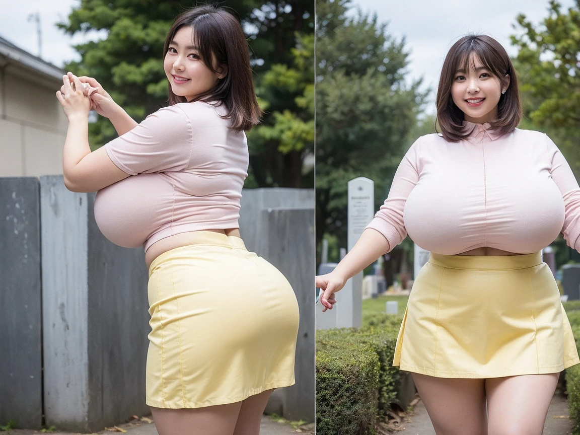 Beautiful sensual and erotic woman with a curvy body, long full black hair, bangs, twintail, widest waist, thicc, beautiful fitting breasts, huge pregnant, pregnant with triplets, overdue pregnant, curvy accentuated booty, detailed sparkling eyes, long eyelashes, light smile, thick thighs, Strong calves, taniaayusiregar, She wears an open cardigan over a shirt and jeans with belt, walks through a park in Fall season, having fun, trees and old buildings far in background, she looks conspirational, cardigan is beige, Shirt is yellow, photorealistic, Masterpiece, bokeh, Volumetric lighting, sensual atmosphere, close up shot from the side
