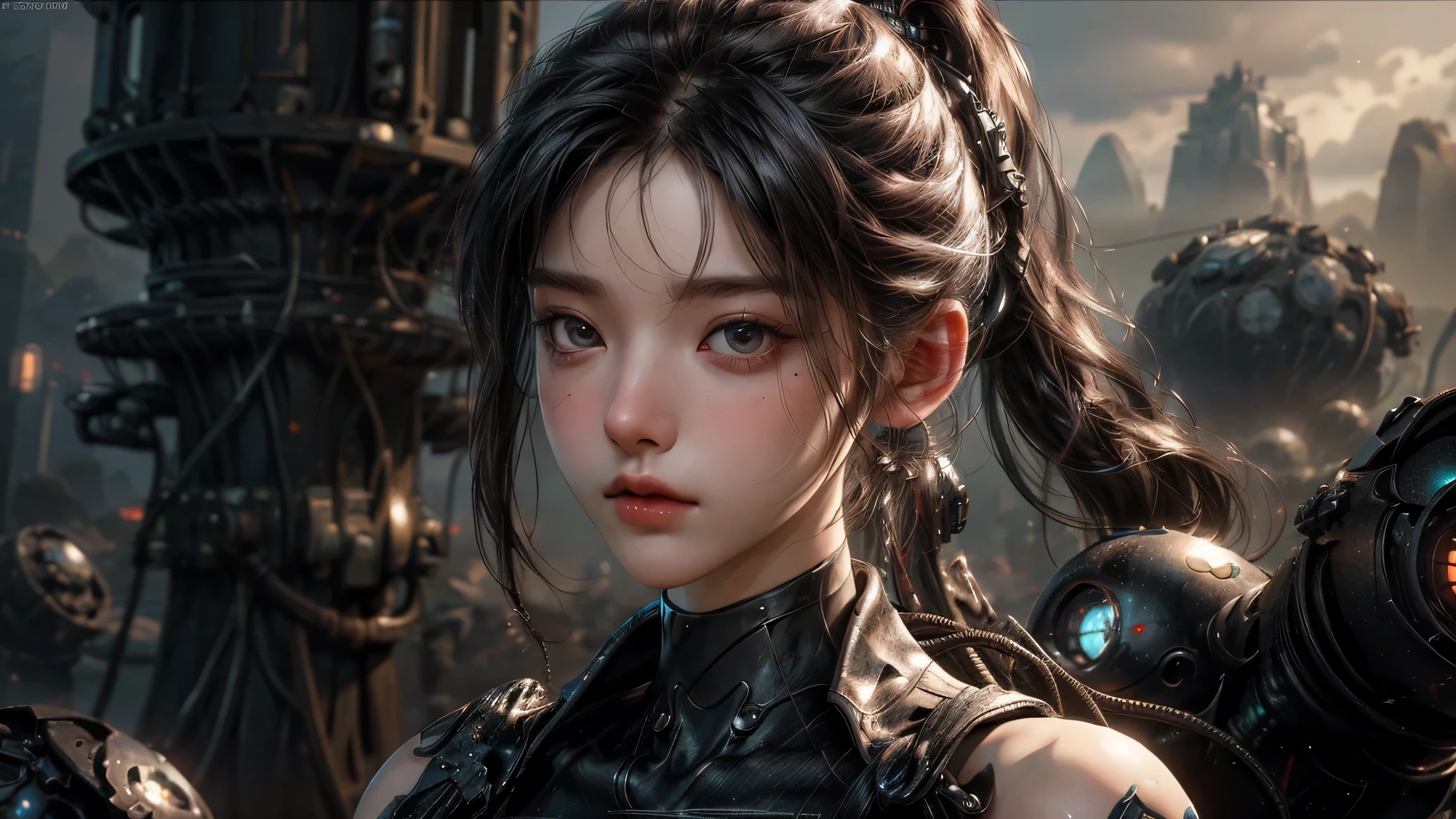 ((Best quality)), ((masterpiece)), (detailed:1.4), 3D, an image of a beautiful cyberpunk female,HDR (High Dynamic Range),Ray Tracing,NVIDIA RTX,Super-Resolution,Unreal 5,Subsurface scattering,PBR Texturing,Post-processing,Anisotropic Filtering,Depth-of-field,Maximum clarity and sharpness,Multi-layered textures,Albedo and Specular maps,Surface shading,Accurate simulation of light-material interaction,Perfect proportions,Octane Render,Two-tone lighting,Wide aperture,Low ISO,White balance,Rule of thirds,8K RAW,