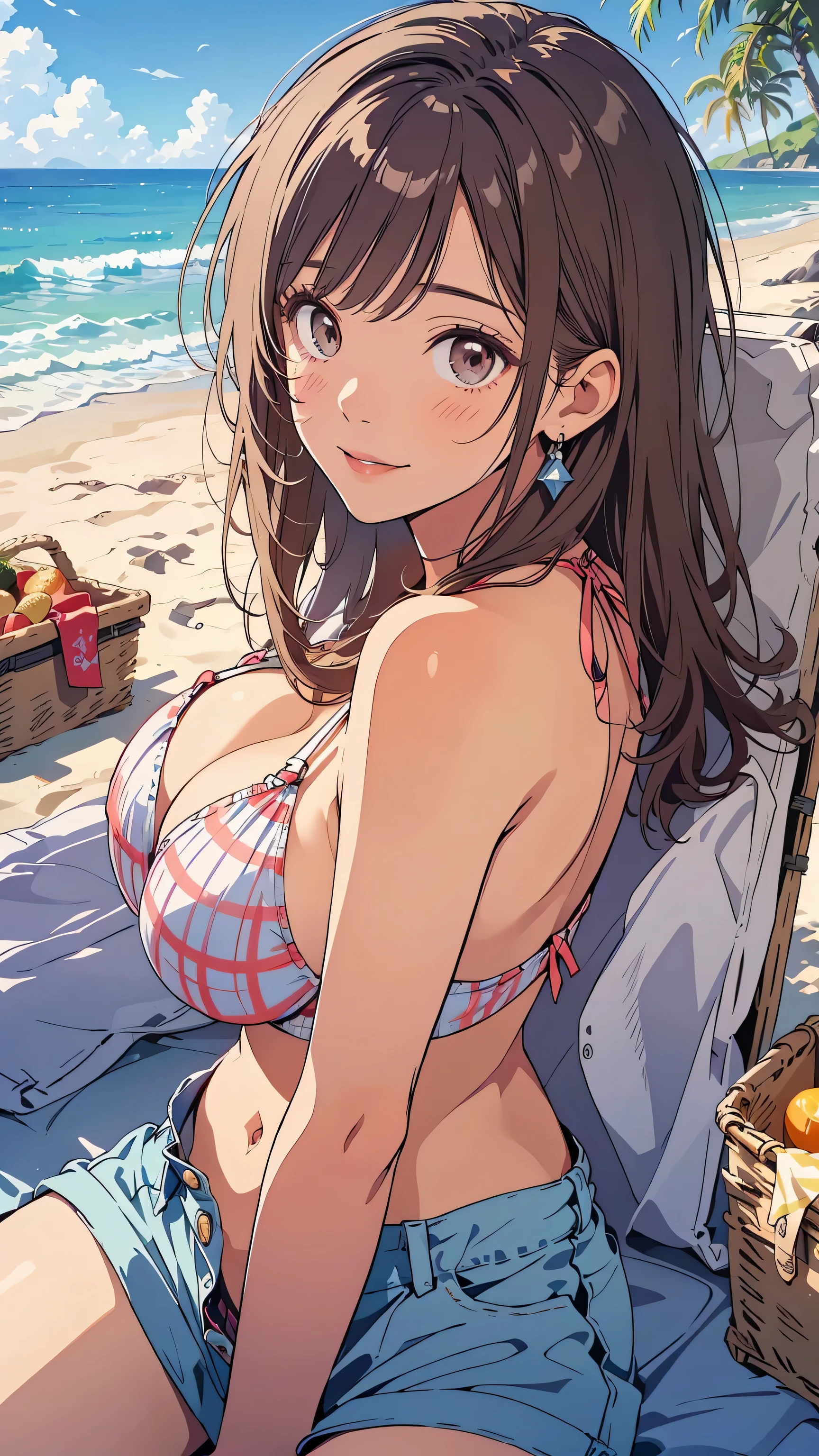 Beautiful girl busty gravure idol holding one strawberry in her hand
