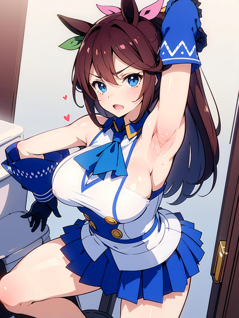 Nakaseko Kaori,cel anime,official art,(cowboy shot:1.3),central framing,centered in frame,(day), classroom,(from very below,ceiling:1.3), (cute band uniform costume, cute super short box_pleated_miniskirt ,sexy_white_frilled_panties,sexy bare thigh:1.3),(standing on one leg, leg lift, standing split to show panties,:1.6), (upskirt:1.2),slender body,thin body,brown hair, short hair, purple eyes, mole under eye, hat, band uniform, sleeveless, white gloves, pleated skirt, knee boots, (rope shibari over the clothes,arms behind head:1.4),1 girl, 18yo,Young female,Beautiful Finger,Beautiful long legs,Beautiful body,Beautiful Nose,Beautiful character design, perfect eyes, perfect face,
(frown,shame,embarrassed,anger,troubled eyebrows,crying,opened eyes tightly, closed mouth,clenching teeth,full face blushing,:1.2),(Beautiful,medium_Breasts,natural pointy tits:1.2), (beautiful_face:1.5),(narrow_waist),panties,cameltoe, erotic,
NSFW,extremely detailed CG unity 8k wallpaper, perfect lighting,Colorful, Bright_Front_face_Lighting,
(masterpiece:1.0),(best_quality:1.0), ultra high res,4K,ultra-detailed,
photography, 8K, HDR, highres, absurdres:1.2, Kodak portra 400, film grain, blurry background, bokeh:1.2, lens flare, (vibrant_color:1.2),