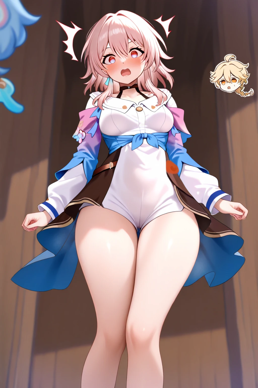 ((masterpiece))((Highest quality))girl、blush、Flat Chest、Are thin、Blonde Hair、blush、Are standing、Whole body image、Eye level to pussy、、No background、Hair is two colors、Twin tails、Red Eyes、Two-tone red and yellow hair、Completely naked、Greeting with pussy、Spread your pussy、Even your feet are visible、Enters the whole body、NSFW、