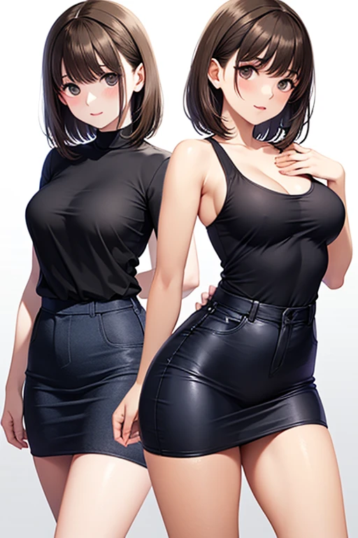 (((masterpiece, best quality, ultra highres, 1 girl, solo, no background))), super detailed skin and face and eyes and finger, beautiful japanese woman, small breasts:1.5, skinny, light brown hair, white background, very short hair, (an illustration of girl), Knee shot, Generate with illustrations, Various expressions, Various poses, Various Costumes, spread legs,