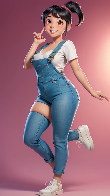 Beautiful brown skin woman, she has brunette layered long hair, she is wearing basic tee + moto jacket + skinny jeans + combat boots, she is skateboarding, thick thighs, hourglass figure, big breasts