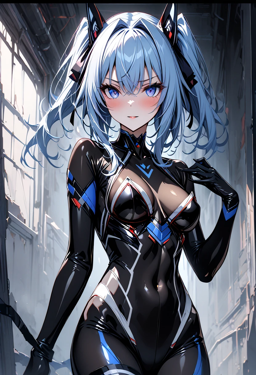 anime girl with blue hair and black overalls posing for the camera, menina android perfeita, menina ciborgue bonito, biomechanical oppai, mulher ciborgue perfeita do anime, oppai cyberpunk, Melhor Anime 4K Konachan Wallpaper, Estilo anime 4K, beautiful female android!, android heroine, Ciborgue - Menina com cabelo prateado, anime manga robot!! menina anime