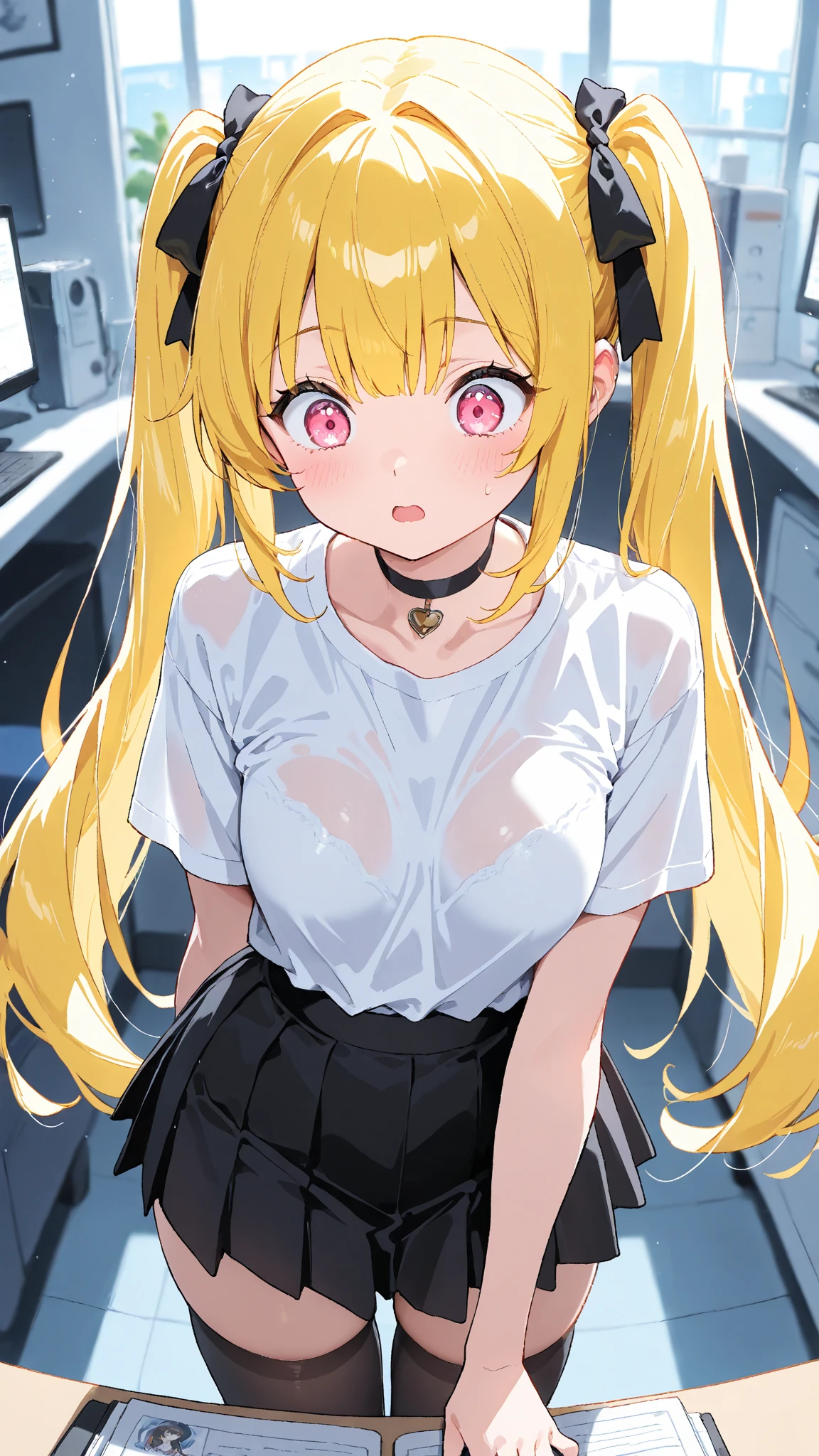 yellow hair,small breasts,Completely naked,twin tails,girl,slave,During heavy work,exposed,Man juice transparent,black mask
